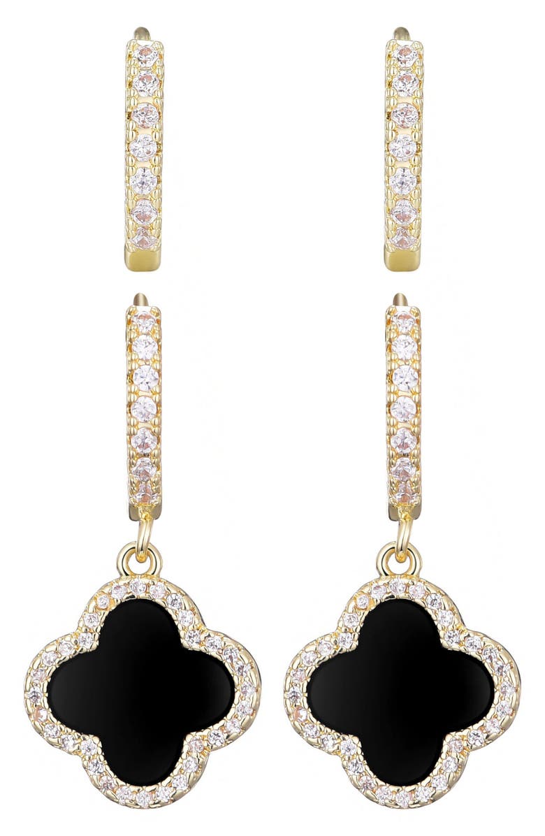 Adornia Set of 2 Assorted Cubic Zirconia Hoop Earrings, Alternate, color, Gold-Black
