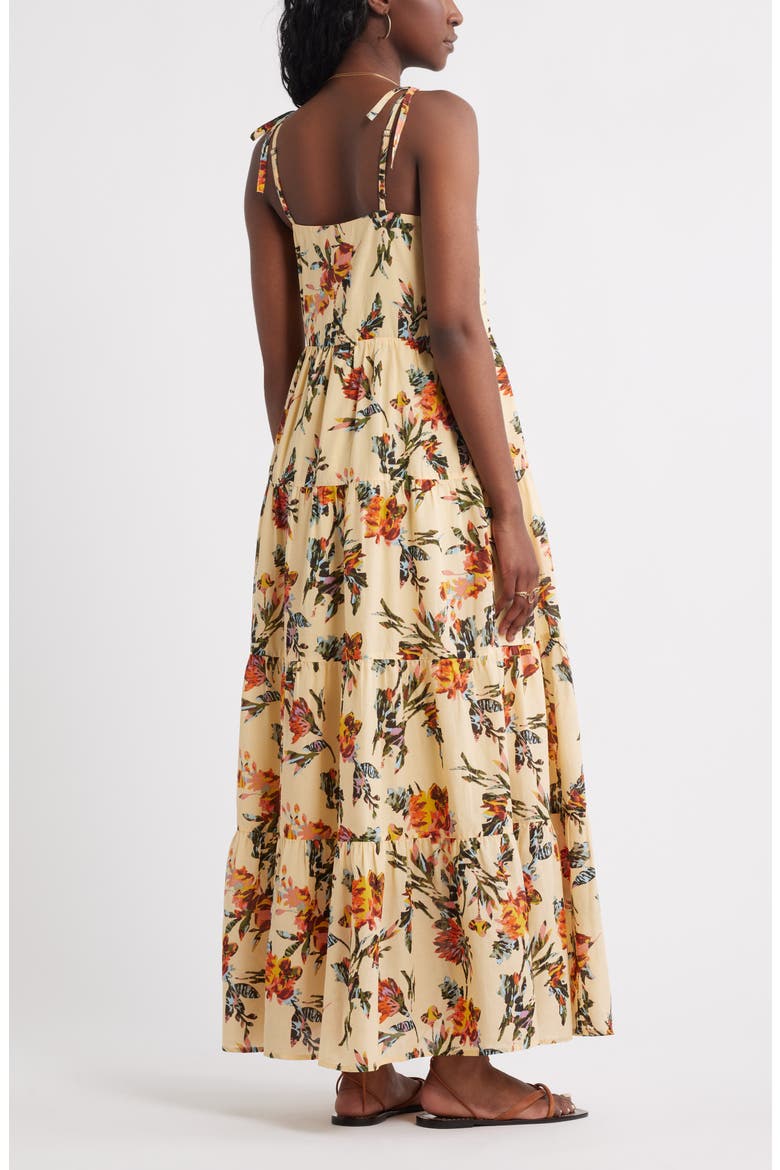 Tie Shoulder Tiered Maxi Dress, Alternate, color, BEIGE GELATO FERRAH BLOOMS
