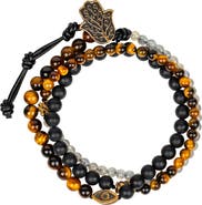 Karma and Luck Men's Onyx Tiger’s Eye Labradorite Wrap Beaded Bracelet - Ultimate Prosperity