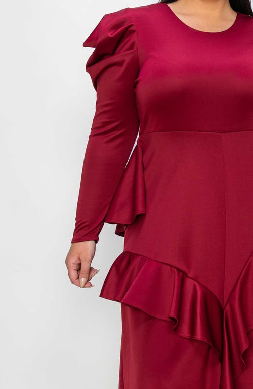 L I V D Vivienne Ruffle Maxi Dress In Burgundy