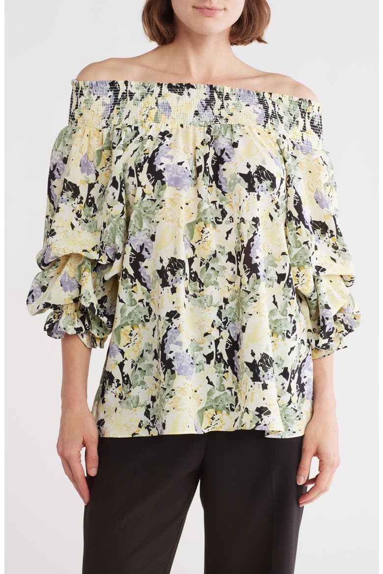 Floral Print Off the Shoulder Top, Main, color, YELLOW