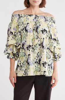 PATRIZIA LUCA Floral Print Off the Shoulder Top