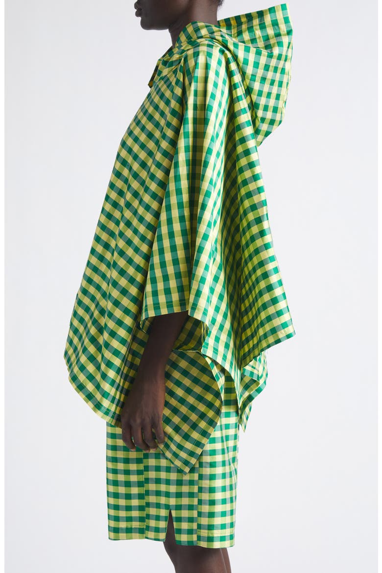 Gingham Check Silk Taffeta Poncho, Alternate, color, GINGHAM GREEN YELLOW