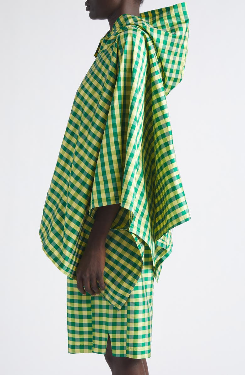 COMING OF AGE Gingham Check Silk Taffeta Poncho, Alternate, color, Gingham Green Yellow