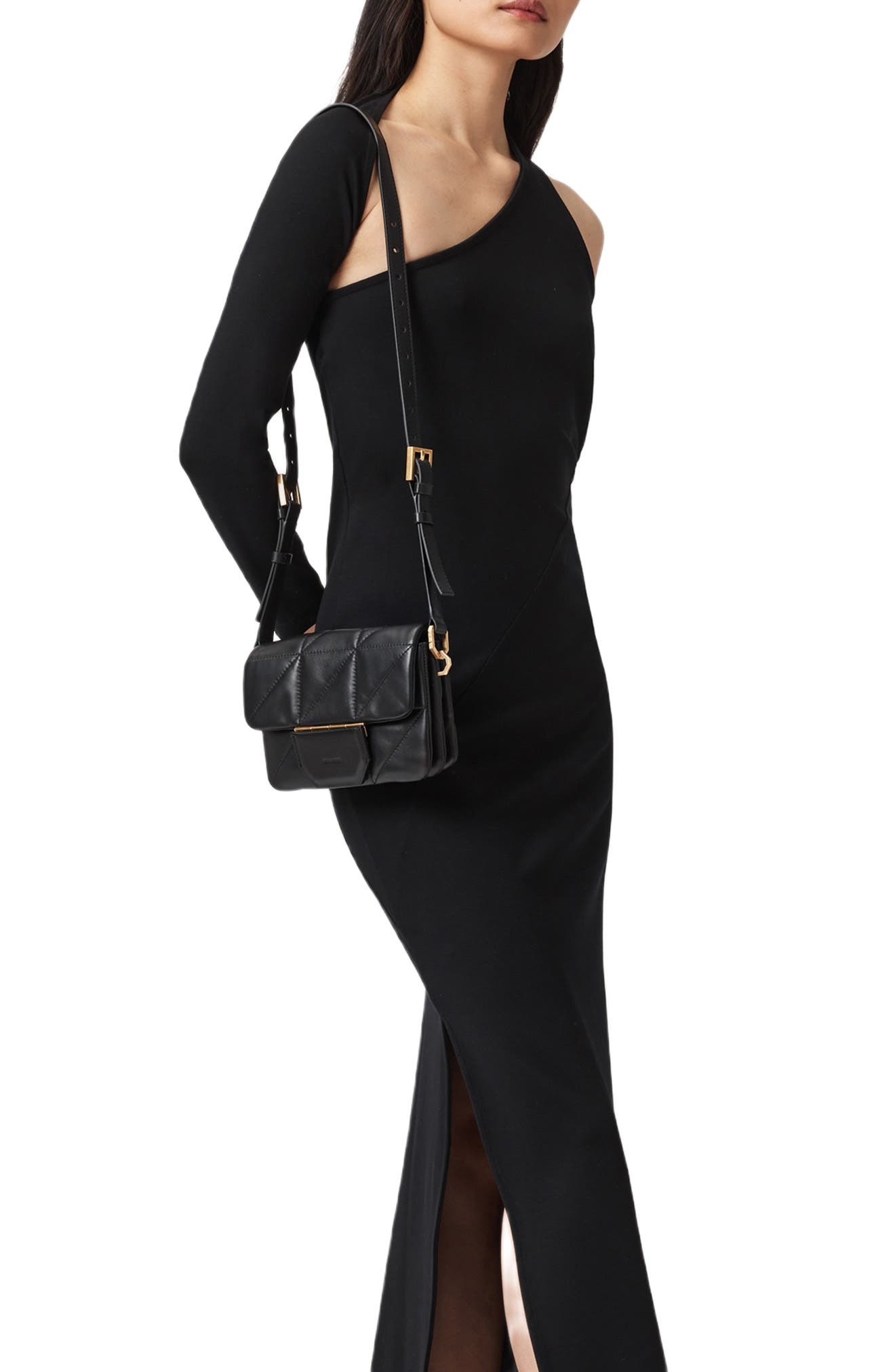 AllSaints Jupiter Quilted Leather Crossbody Bag, Alternate, color, Black