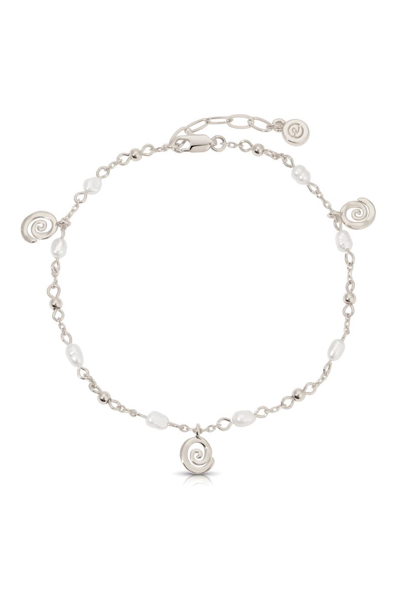 Aura Swirl Pendant Freshwater Pearl Anklet, Main, color, SILVER
