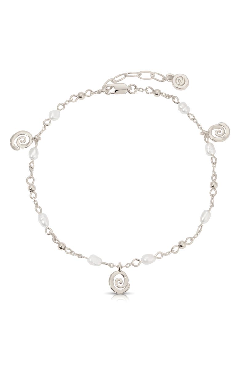 Ettika Aura Swirl Pendant Freshwater Pearl Anklet, Main, color, Silver