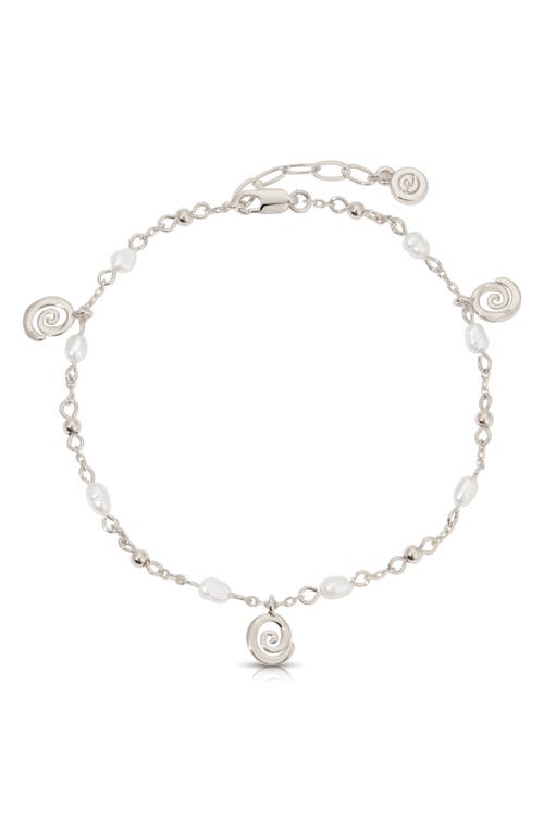 Ettika Aura Swirl Pendant Freshwater Pearl Anklet In Silver