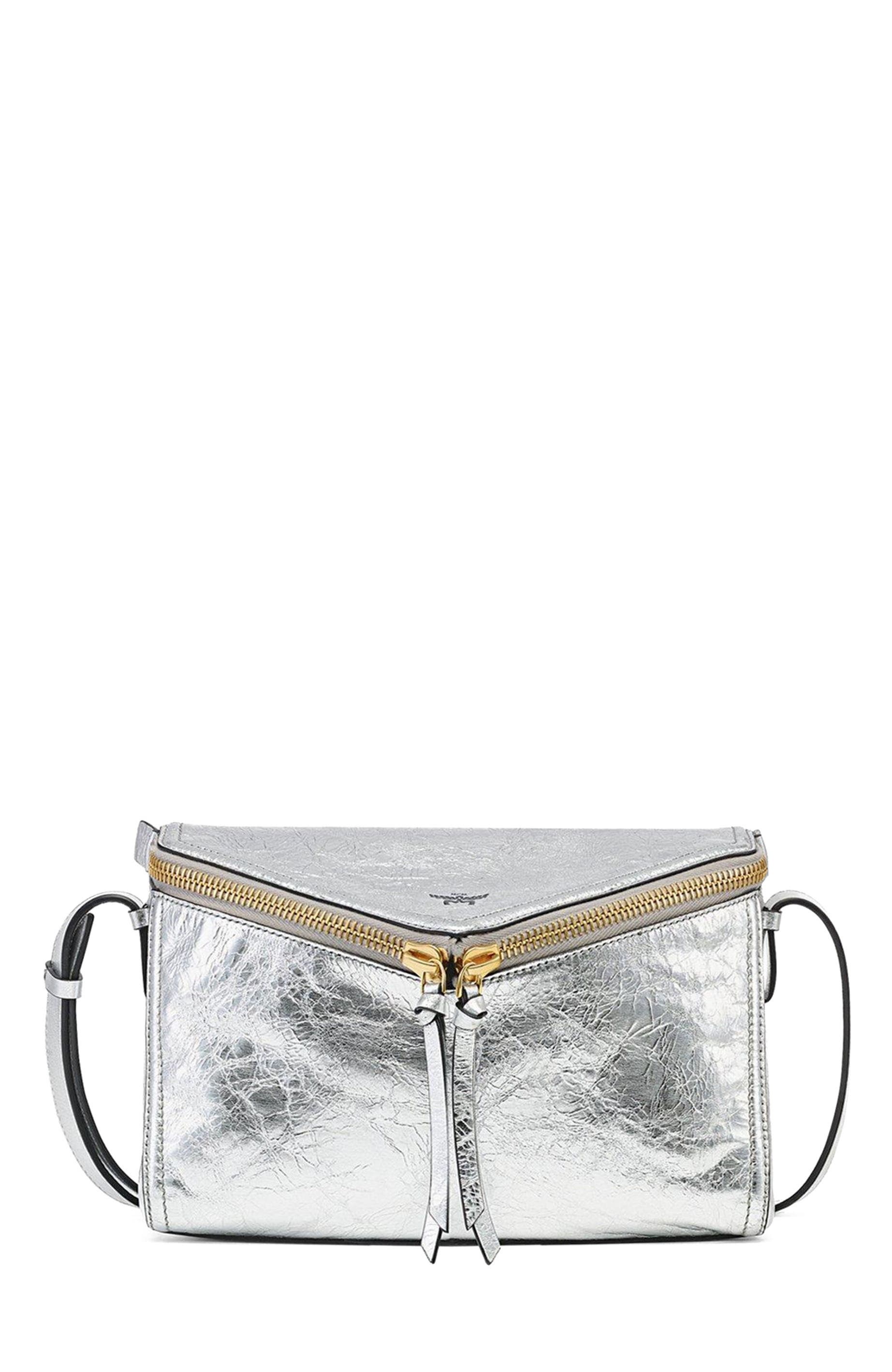 MCM Diamant 3D Shoulder Bag in Metallic Calf Leather, Main, color, Silver