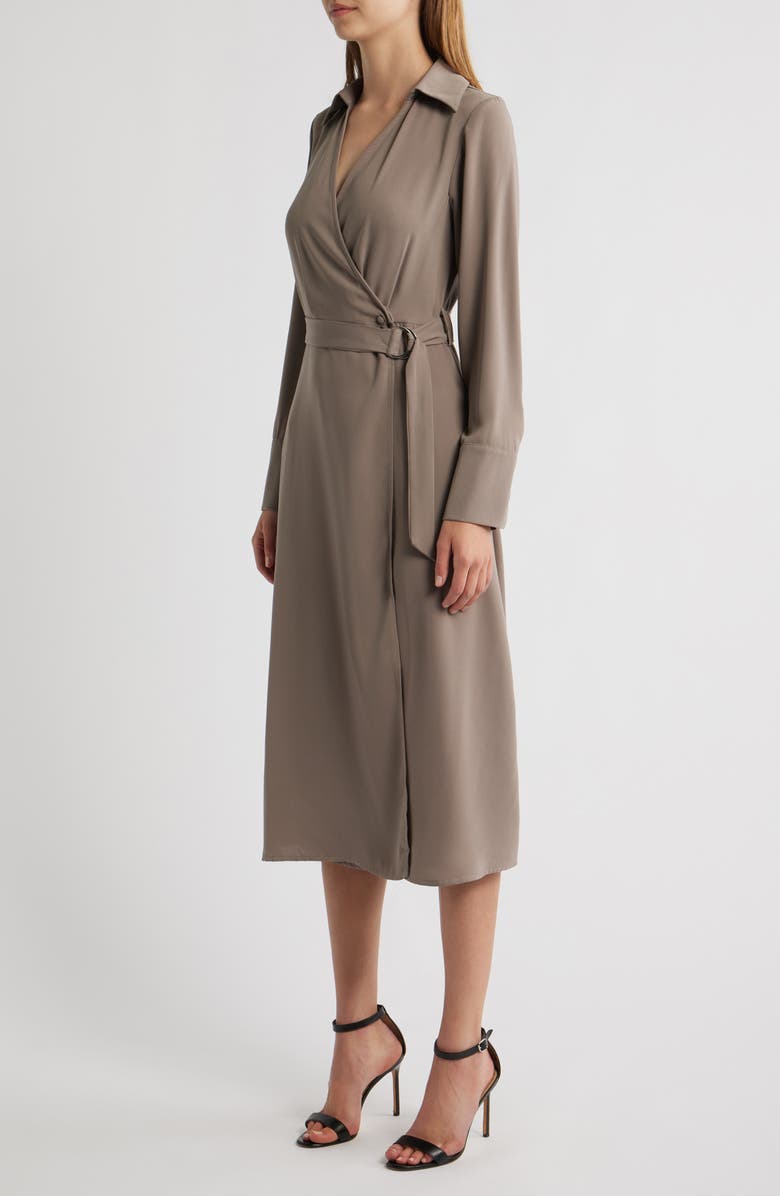 Friends Like These Long Sleeve Wrap Midi Dress, Alternate, color, Neutral