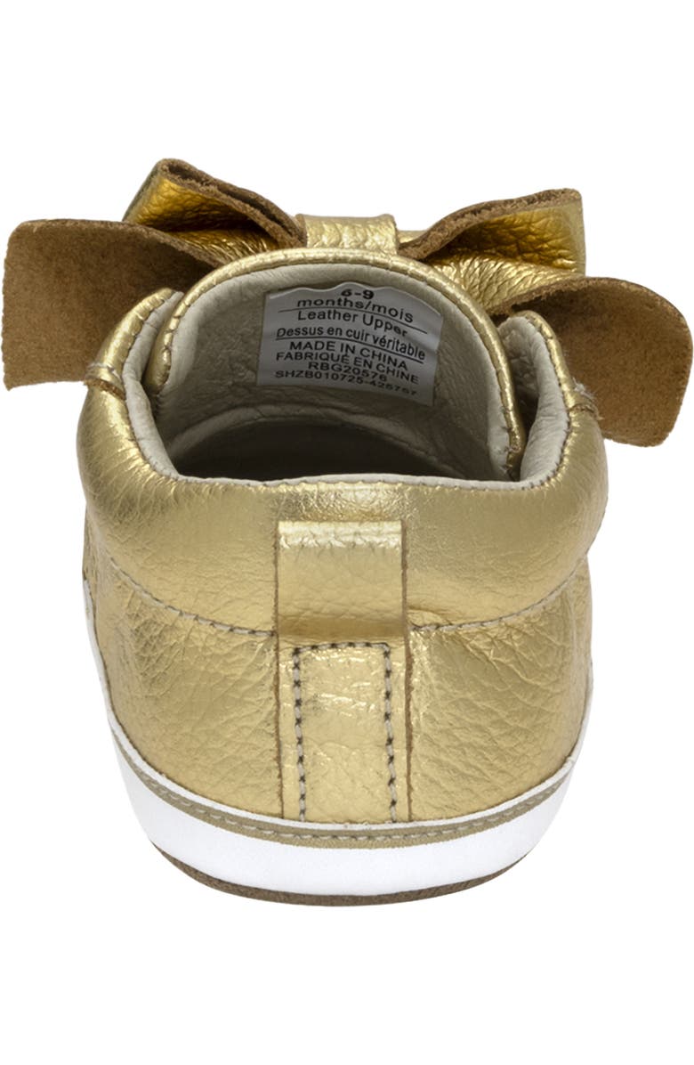 Robeez<sup>®</sup> Kids' Aria Metallic Bow Leather Crib Shoe, Alternate, color, Gold