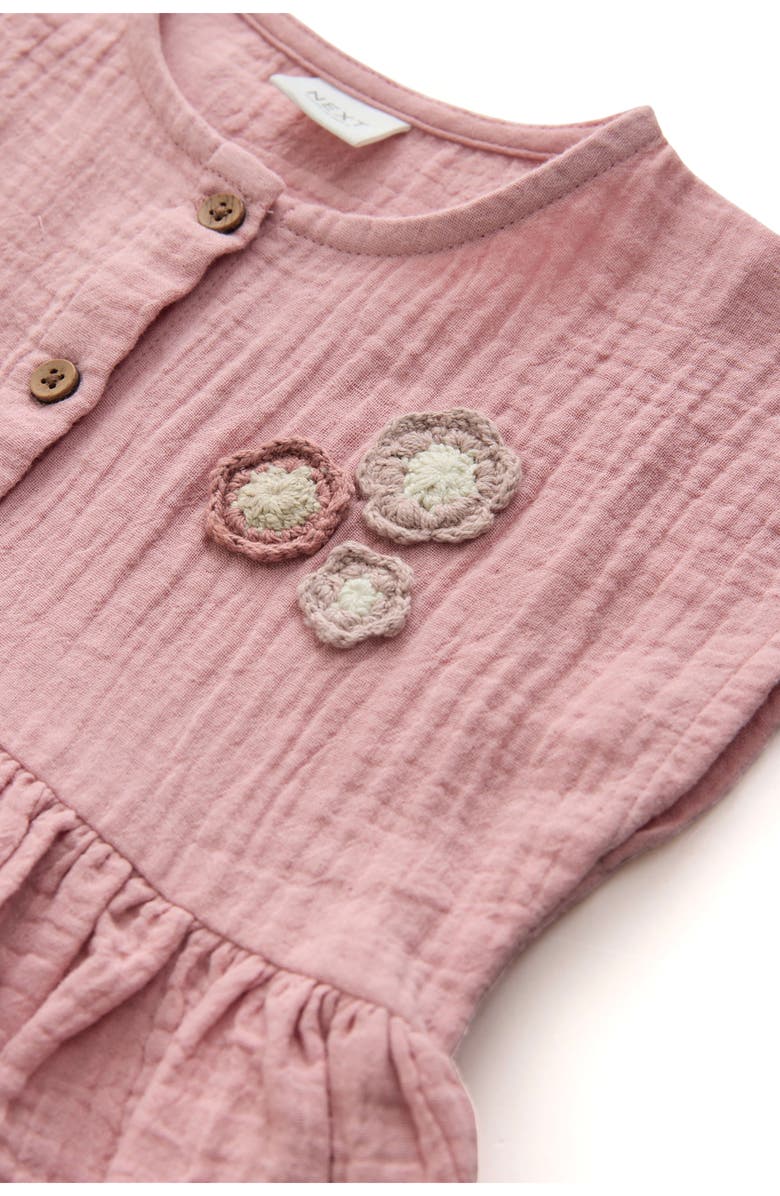 NEXT Kids' Floral Appliqué Cotton Dress, Alternate, color, Pink