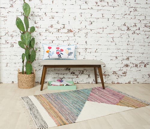 Carol & Frank Lola Boho Embroidered Floral Cotton Decor Throw Pillow, 12" X 24" With Pom Pom Edges In Multi