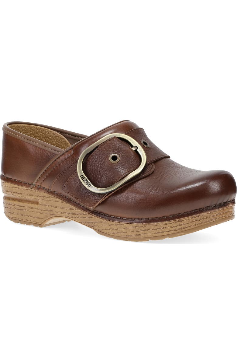 Dansko Pearson Buckle Strap Clog, Main, color, Brown Waxy Milled