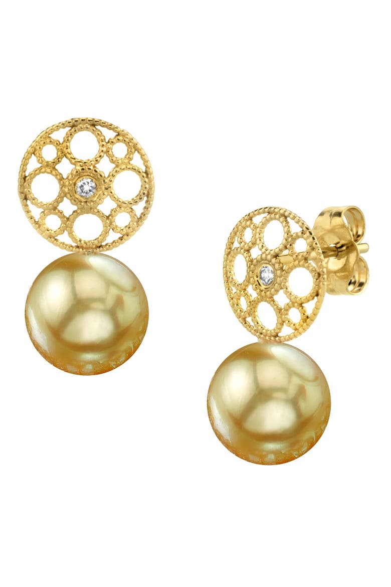 Golden South Sea Pearl & Diamond Faye Earrings, Main, color, Yellow Gold