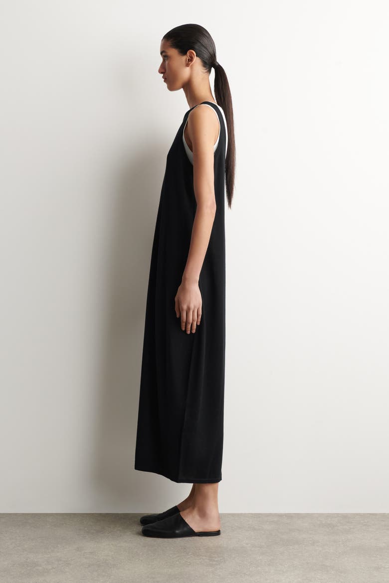 Rounded Merino Wool Maxi Dress, Alternate, color, BLACK