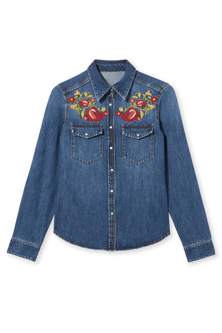 Brigitter Embroidered Denim Shirt, Main, color, MULTICOLOR