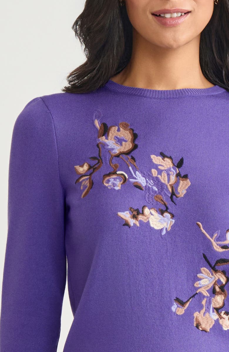 Misook Embroidered Floral Sweater, Alternate, color, Purple Multi