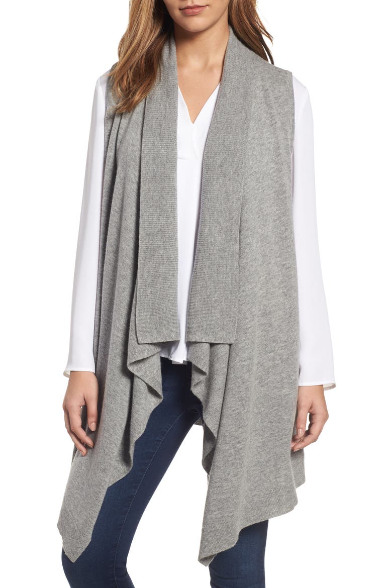 Wool & Cashmere Drape Front Sweater Vest, Main, color, HEATHER GREY