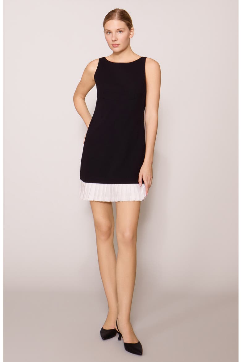Pleated Hem Shift Minidress, Alternate, color, BLACK WHITE