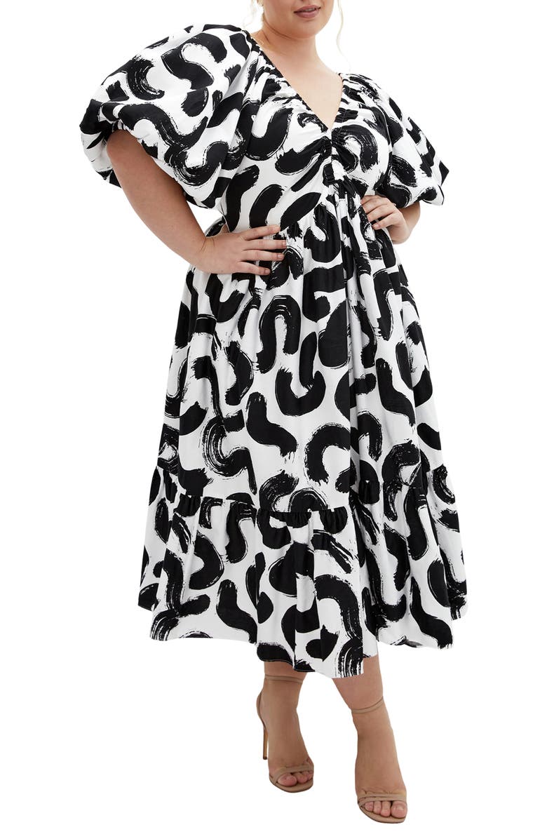 City Chic Jana Print A-Line Dress, Main, color,