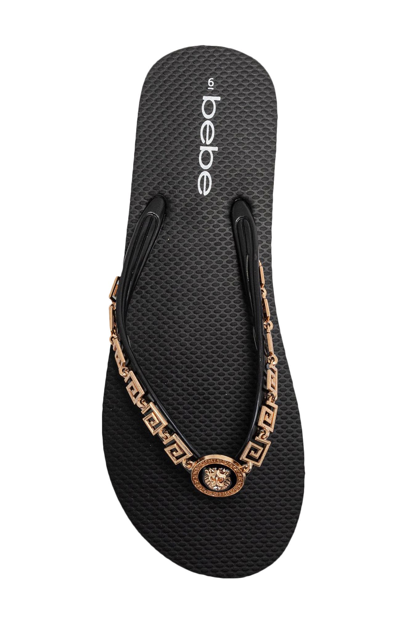 bebe Lion Charm Thong Flip Flop, Alternate, color, Black