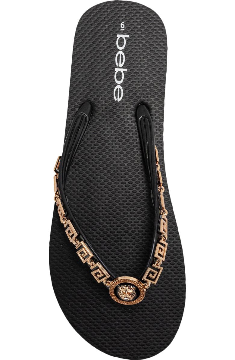 bebe Lion Charm Thong Flip Flop, Alternate, color, Black