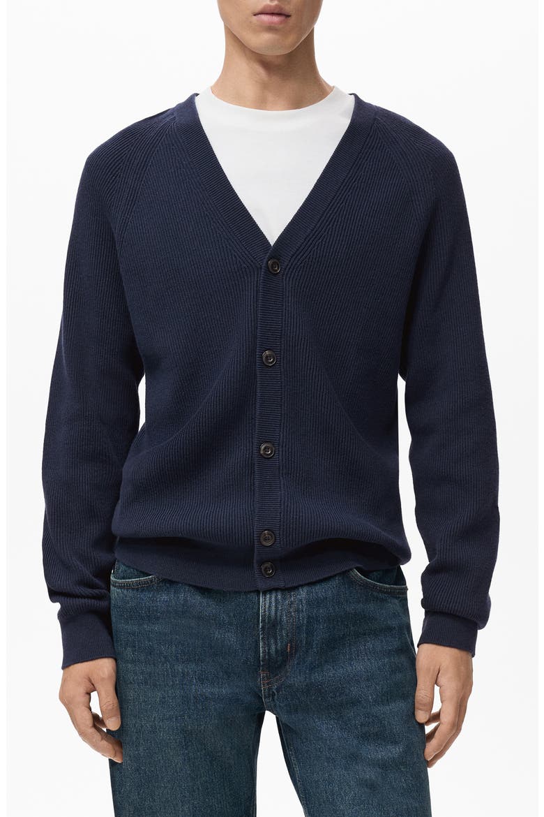Ribbed Cotton Blend Cardigan, Main, color, NAVY