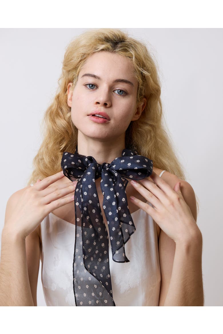 "Petal Veil" Silk Chiffon Neck Scarf, Alternate, color, Black
