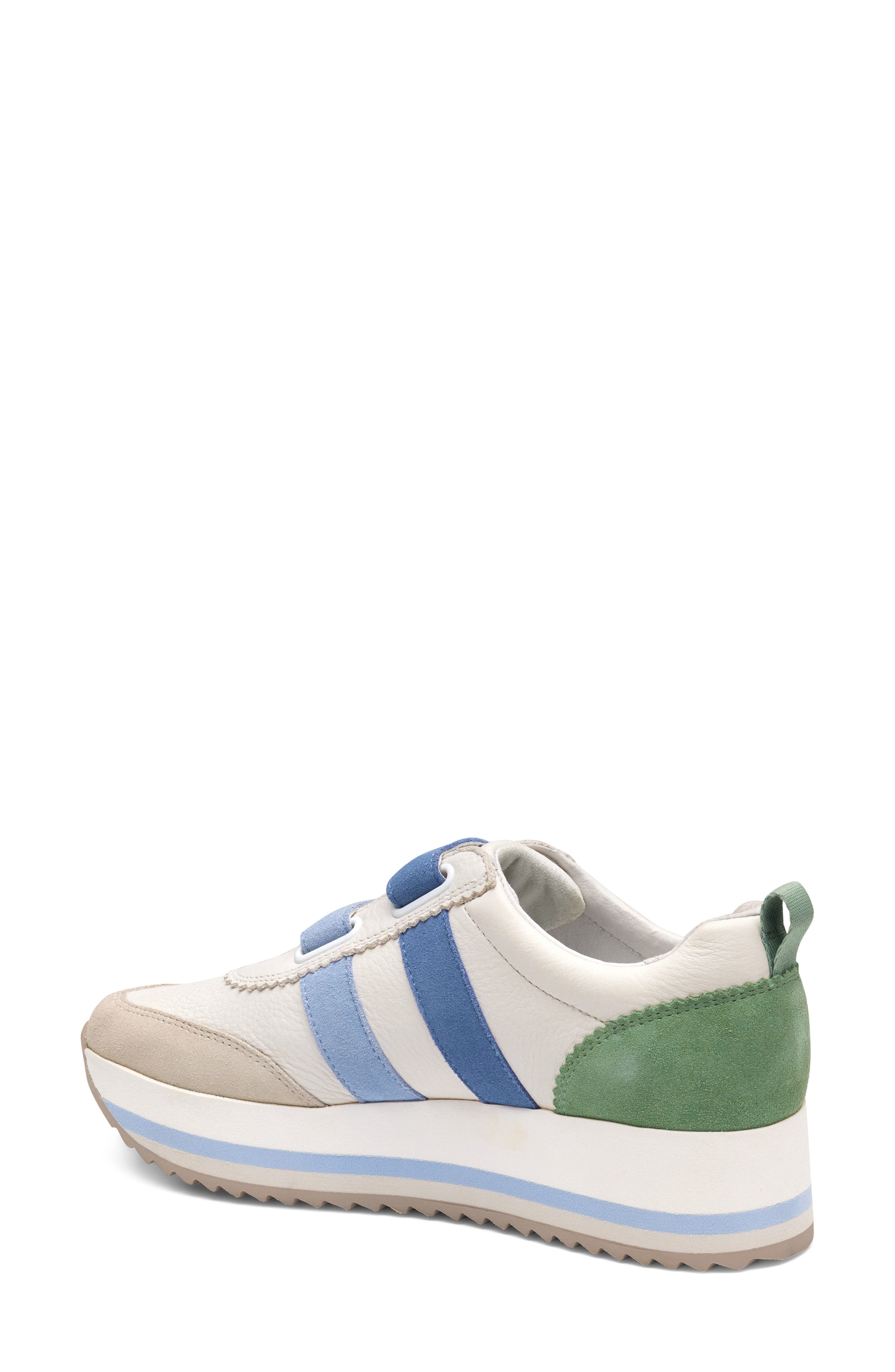 Johnston & Murphy Gracie Double Strap Platform Sneaker, Alternate, color, White/ Blue/ Green Suede