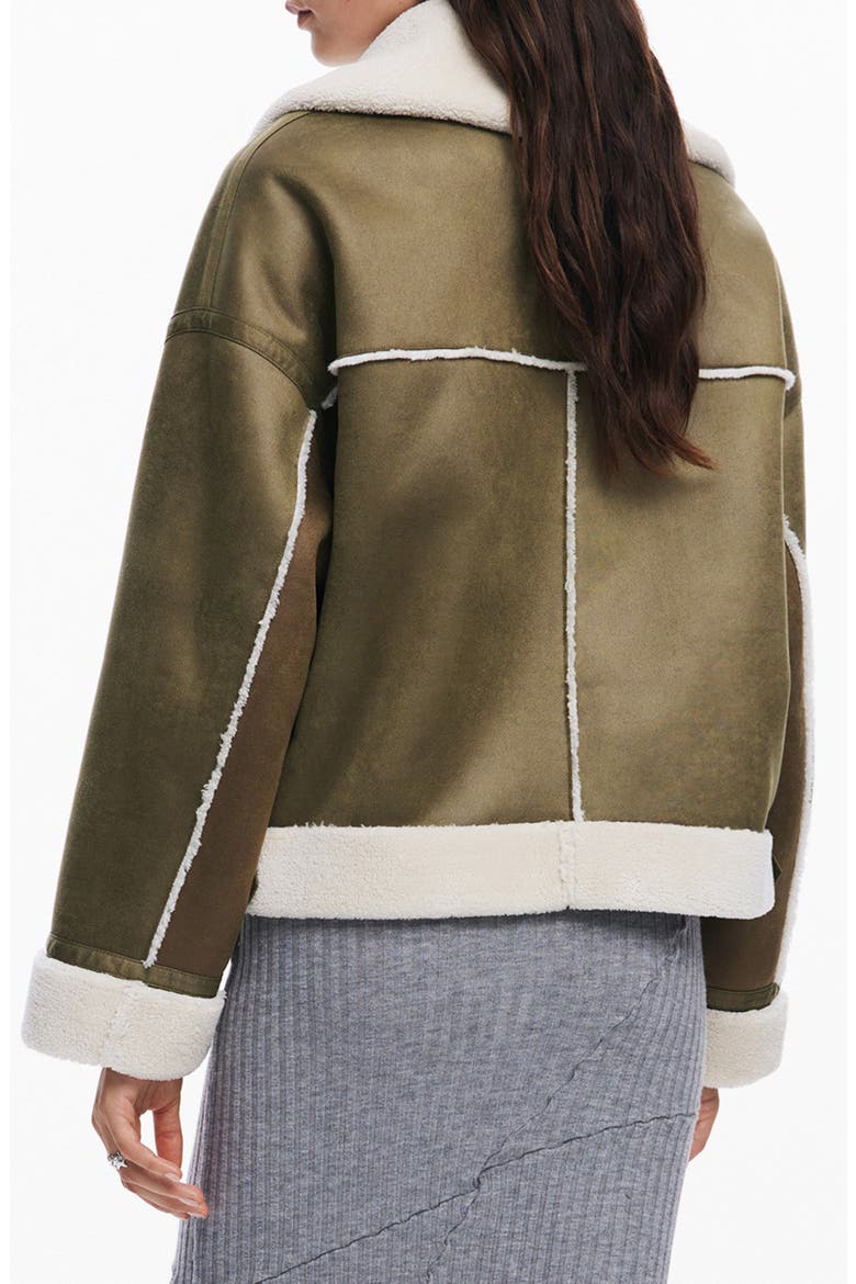 Edimurgo Faux Shearling Jacket with Faux Leather Bib, Alternate, color, GREEN