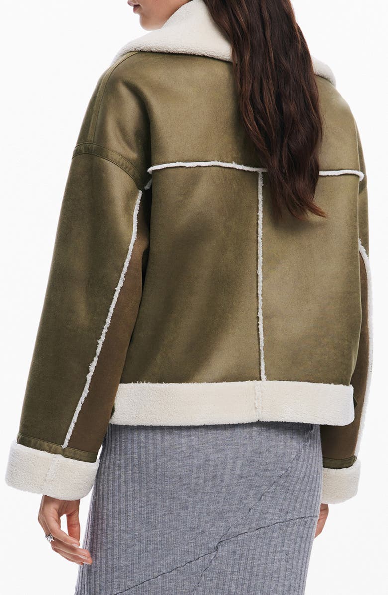 Desigual Edimurgo Faux Shearling Jacket with Faux Leather Bib, Alternate, color,