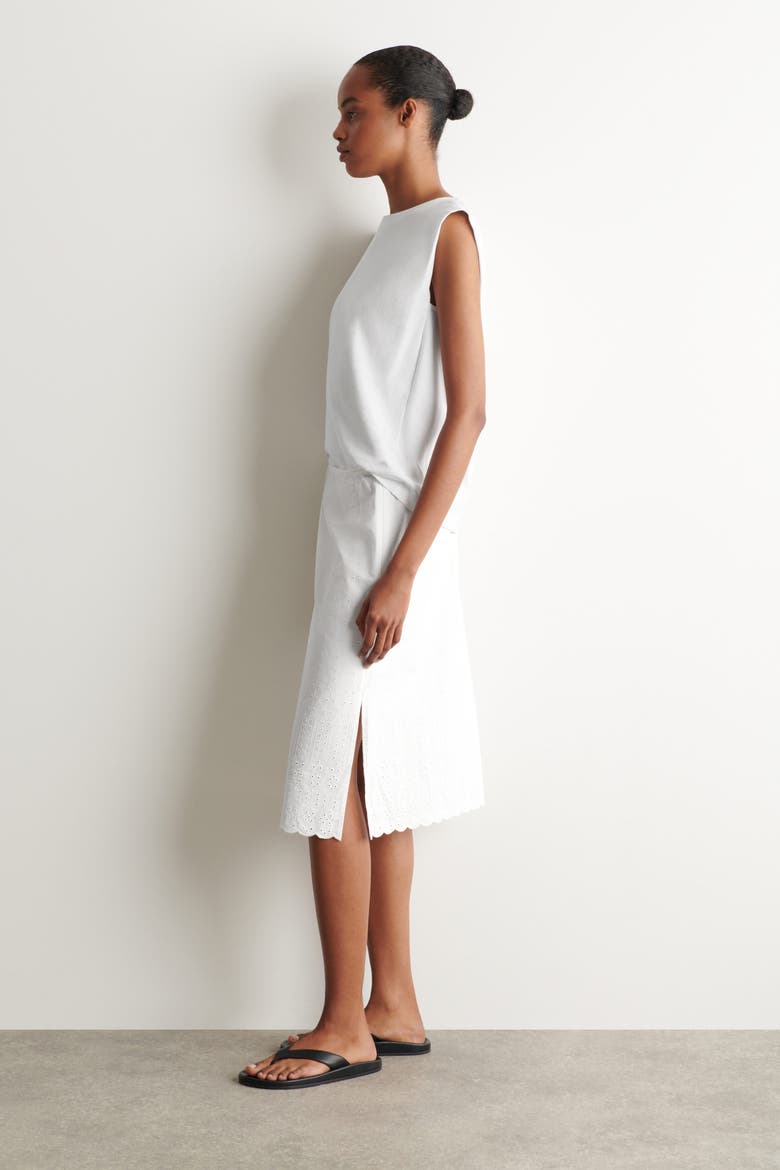 Eyelet Cotton-linen Skirt, Alternate, color, WHITE