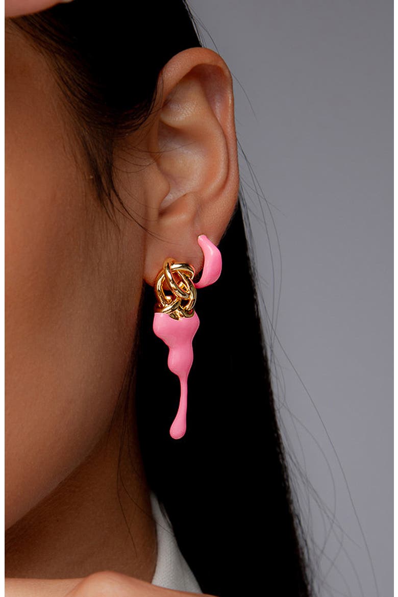 Kalno Maxi  Stud Earrings in Gold and Pink, Alternate, color, Gold / Pink Enamel