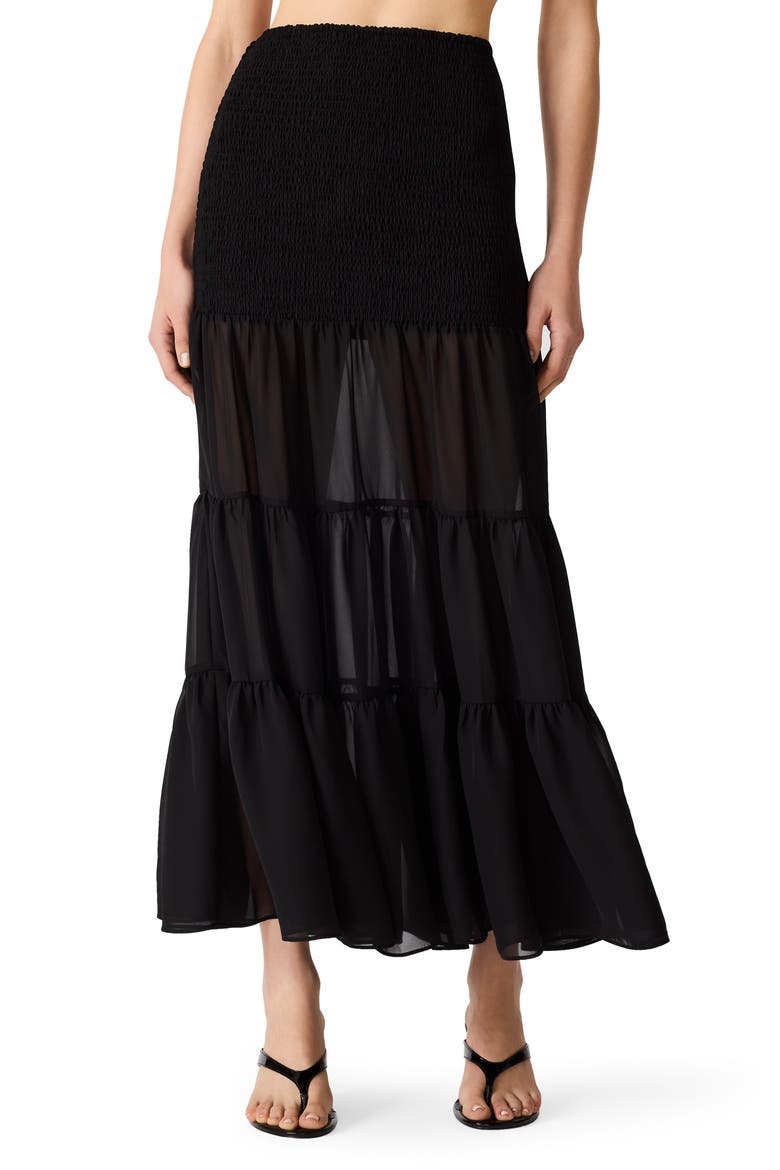 Lisabel Smocked Tiered Maxi Skirt, Main, color, BLACK