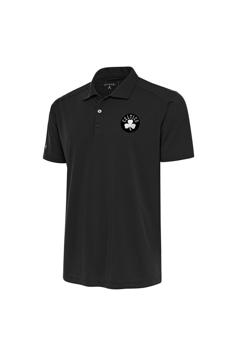 Men's Antigua Gray Boston Celtics Metallic Logo Tribute Desert Dry Polo, Alternate, color, Gray