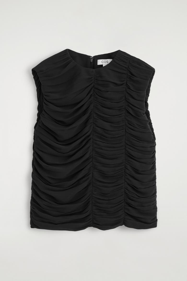 Gathered Paneled Top, Alternate, color, BLACK