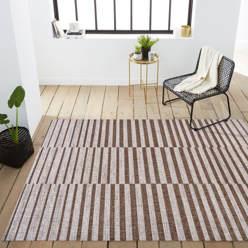 Jonathan Y Sukie Modern Offset Stripe Indoor/outdoor Area Rug In Beige/brown