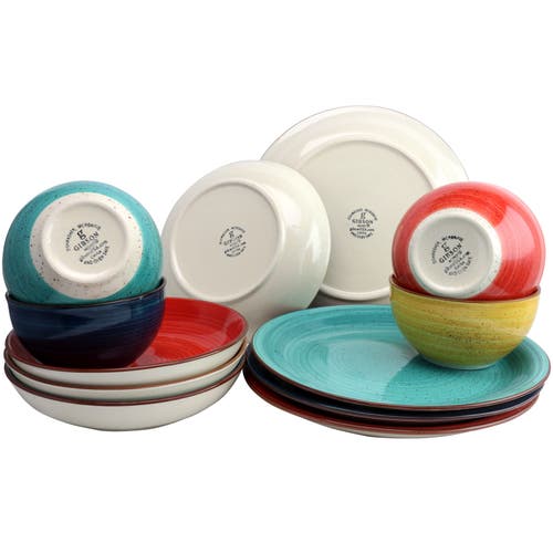 Gibson Home Color Speckle 12 Piece Mix And Match Double Bowl Dinnerware Set In Multi