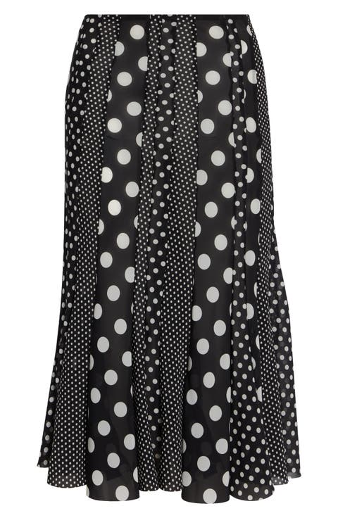 Polka Dot Georgette Midi Skirt