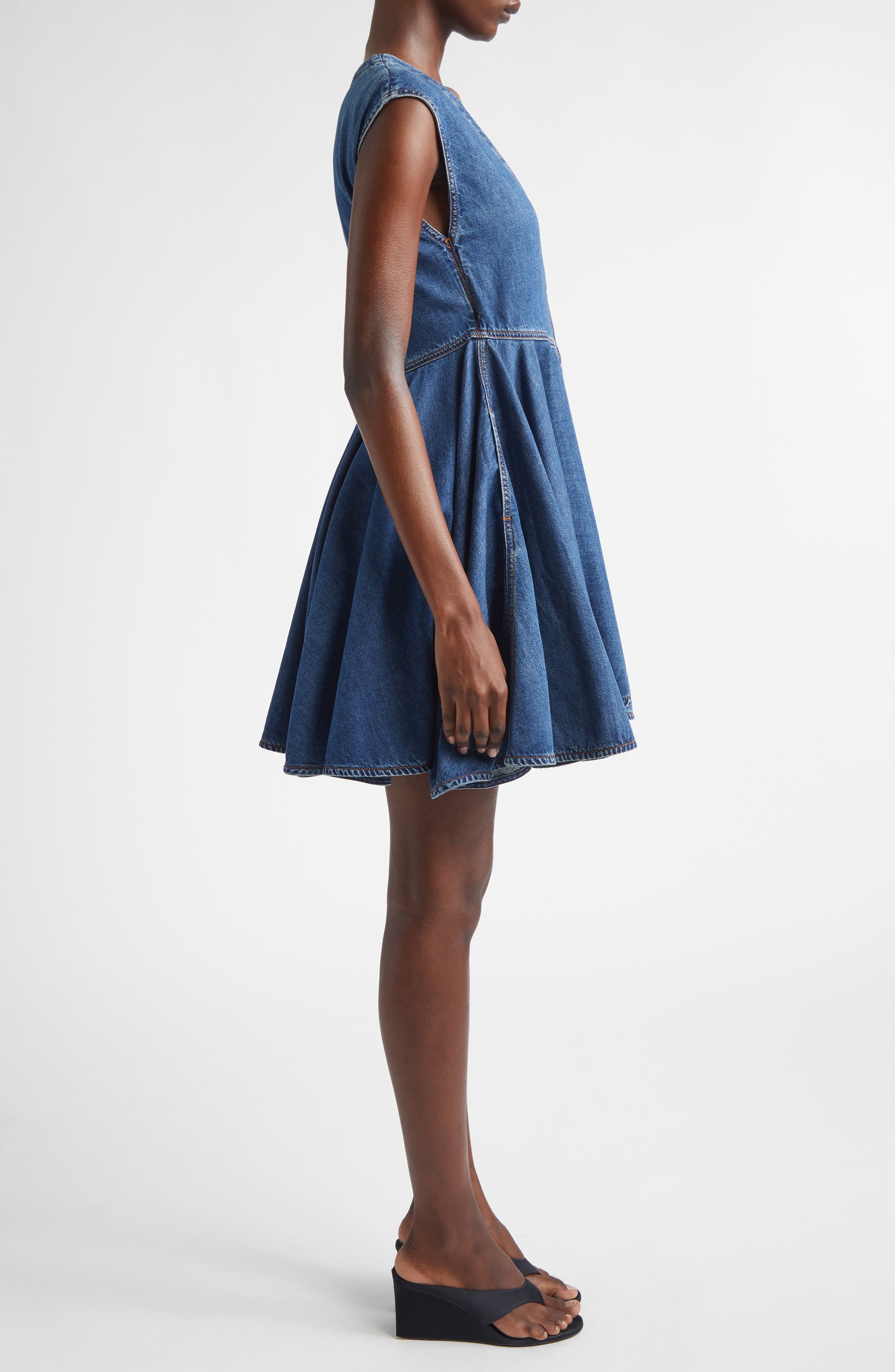 denim skater dress boohoo Women's Plus Denim Button Skater Dress in Mid Blue