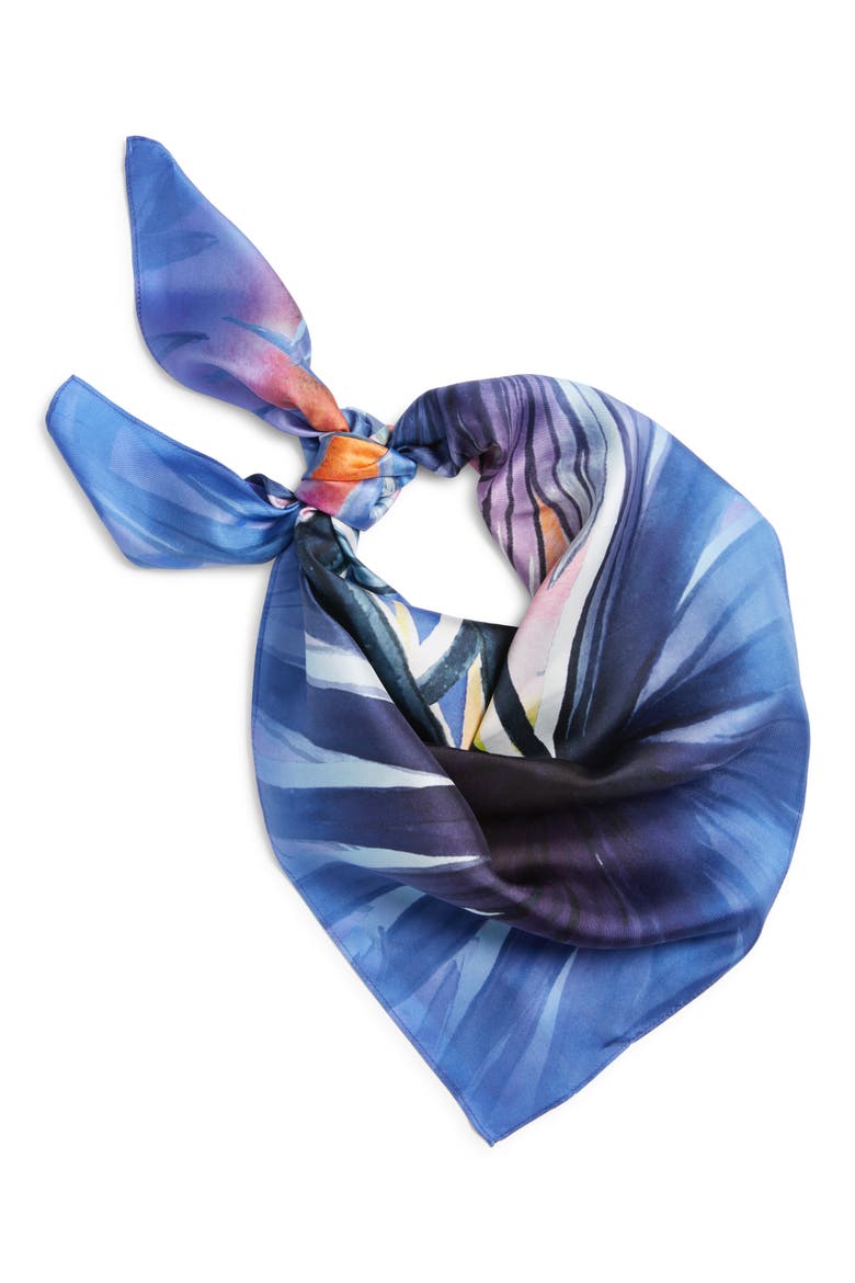 Palm Print Silk Square Scarf, Alternate, color, BLUE PALM