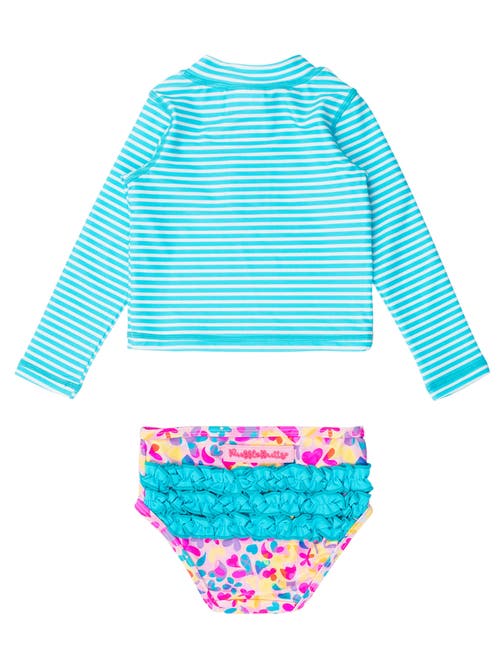 Rufflebutts Toddler Girls Upf50+ Long Sleeve Zipper Rash Guard 2-piece In Vibrant Neon