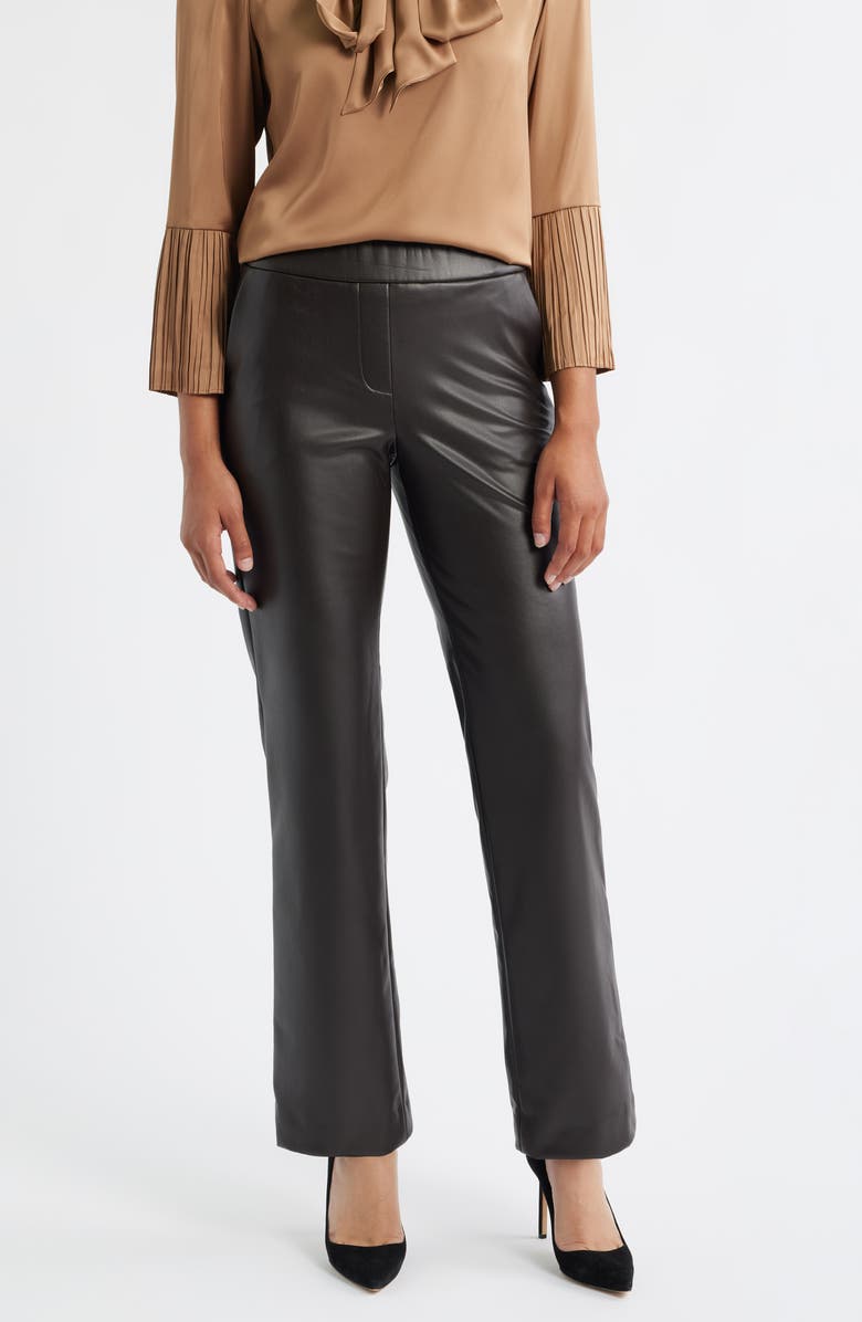 Anne Klein Faux Leather Pull-On Pants, Main, color, Deep Mahogany