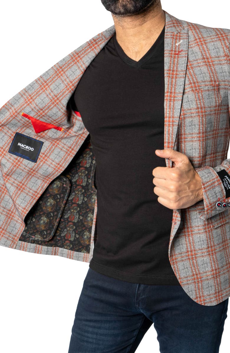Maceoo Descartes Unconstructed Plaid Spanish Orange Blazer, Alternate, color, Orange