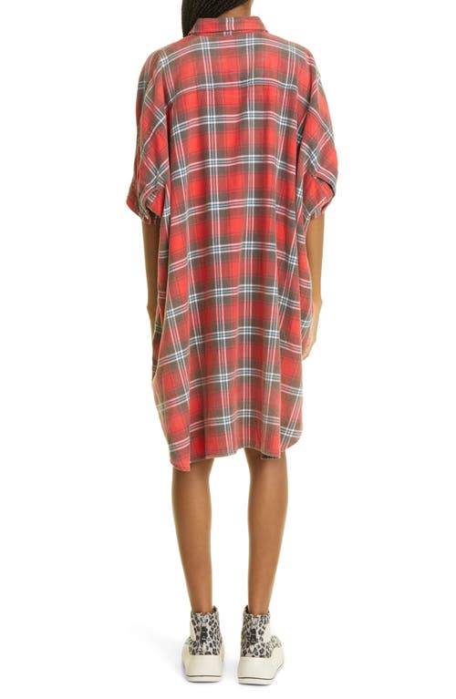 R13 Plaid Oversize Cotton Flannel Shirtdress In Red