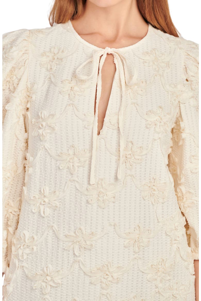 Ribbon Embroidery Tie Neck Dress, Alternate, color, IVORY