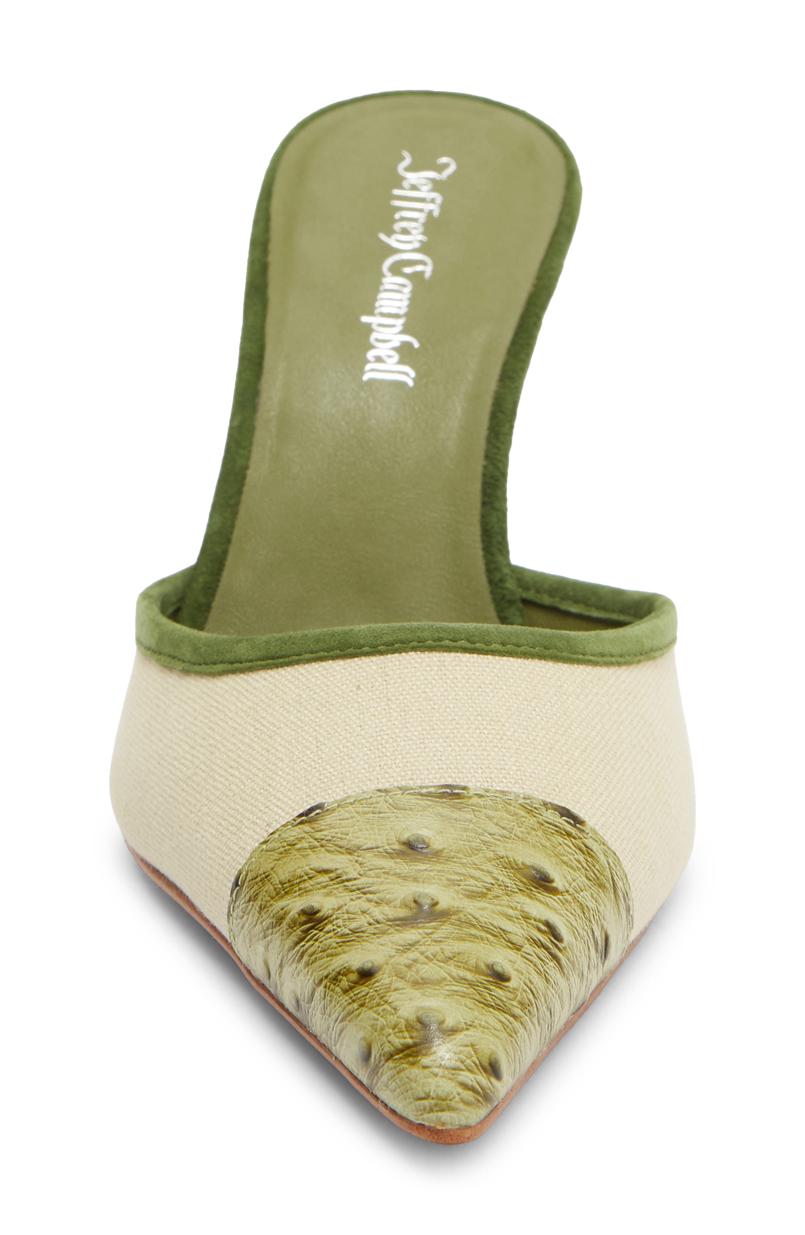 Parse Pointed Cap Toe Mule, Alternate, color, BEIGE CANVAS GREEN OSTRICH