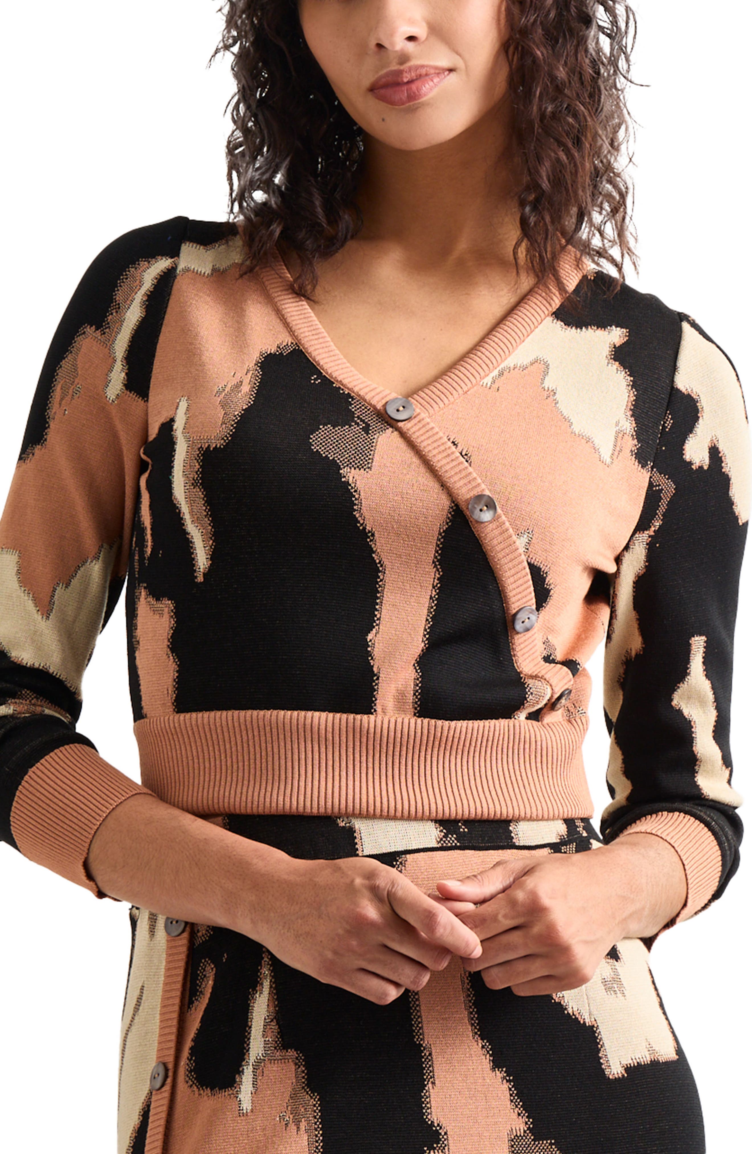 Button Detail Jacquard Sweater