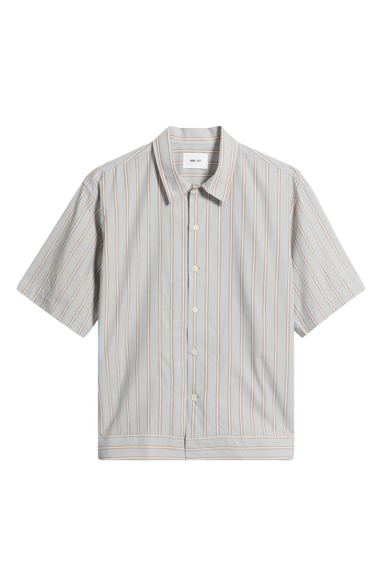NN07 Reed 5322 Stripe Short Sleeve Pima Cotton Poplin Button-Up Shirt, Main, color, Red Stripe